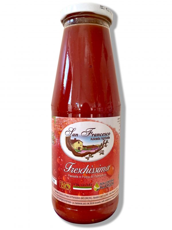 Offerta Salsa e Polpa di Pomodoro BIO Freschissima in bottiglia Vetro 690 - Azienda Agricola San Francesco Bio Maremma Toscana